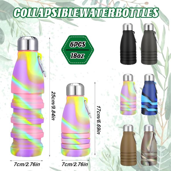 6 Pcs Collapsible Water Bottles 18 oz Portable Foldable Water Bottles Silicone Leak Proof Travel Water Bottle Reusable Sports Water Bottle with Metal Clip for Camping Hiking Travel (Mixed Color) - Image 2