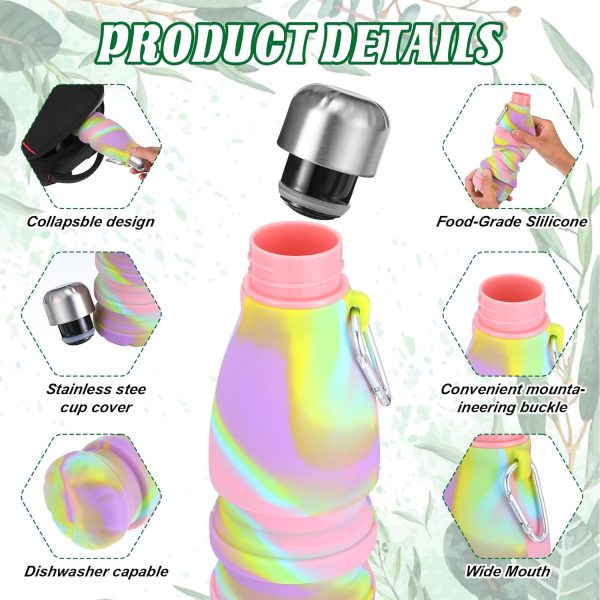 6 Pcs Collapsible Water Bottles 18 oz Portable Foldable Water Bottles Silicone Leak Proof Travel Water Bottle Reusable Sports Water Bottle with Metal Clip for Camping Hiking Travel (Mixed Color) - Image 3