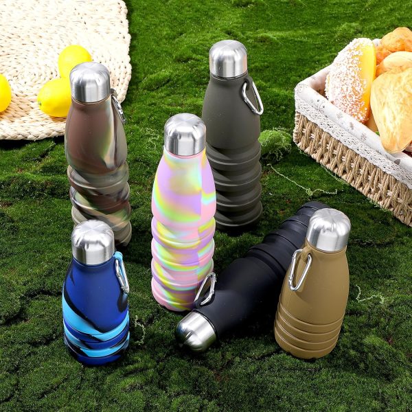 6 Pcs Collapsible Water Bottles 18 oz Portable Foldable Water Bottles Silicone Leak Proof Travel Water Bottle Reusable Sports Water Bottle with Metal Clip for Camping Hiking Travel (Mixed Color) - Image 7
