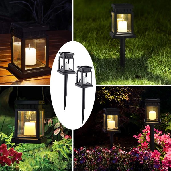 GIGALUMI 8 Pack Solar Hanging Lantern Outdoor, Candle Effect Light with Stakes for Garden, Patio, Lawn, Deck, Umbrella, Tent, Tree, Yard, Driveway-Warm White - Image 3
