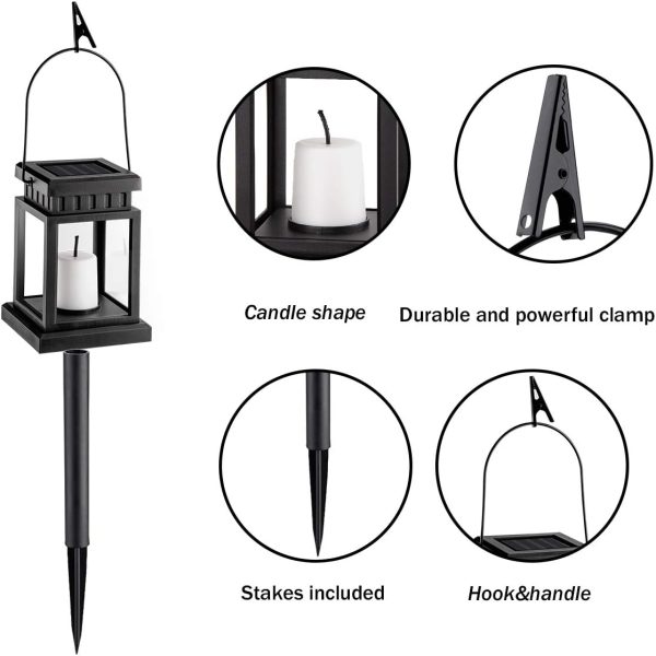 GIGALUMI 8 Pack Solar Hanging Lantern Outdoor, Candle Effect Light with Stakes for Garden, Patio, Lawn, Deck, Umbrella, Tent, Tree, Yard, Driveway-Warm White - Image 5