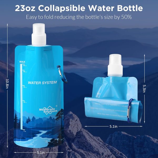 Membrane Solutions Collapsible 23oz Water Bottle with Filter Straw, Reusable Pouch and Carabiner, Foldable Water Container for Hiking, Camping, Travel, Emergency - Image 2