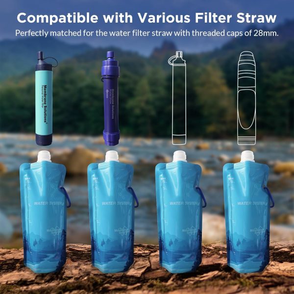 Membrane Solutions Collapsible 23oz Water Bottle with Filter Straw, Reusable Pouch and Carabiner, Foldable Water Container for Hiking, Camping, Travel, Emergency - Image 3
