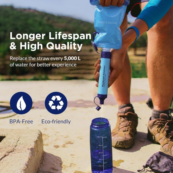 Membrane Solutions Collapsible 23oz Water Bottle with Filter Straw, Reusable Pouch and Carabiner, Foldable Water Container for Hiking, Camping, Travel, Emergency - Image 8