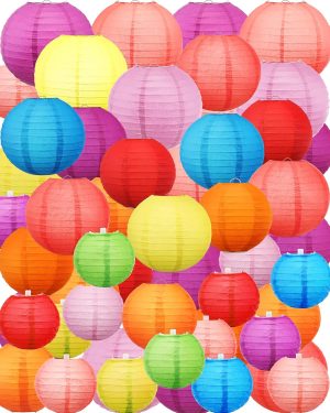 Treela 80 Pcs Paper Lanterns Chinese Japanese Paper Lanterns Classroom Party Decorations Ceiling Hanging Decor for Home Parties Weddings(4'', 6'', 8'', 10'',Multicolor)