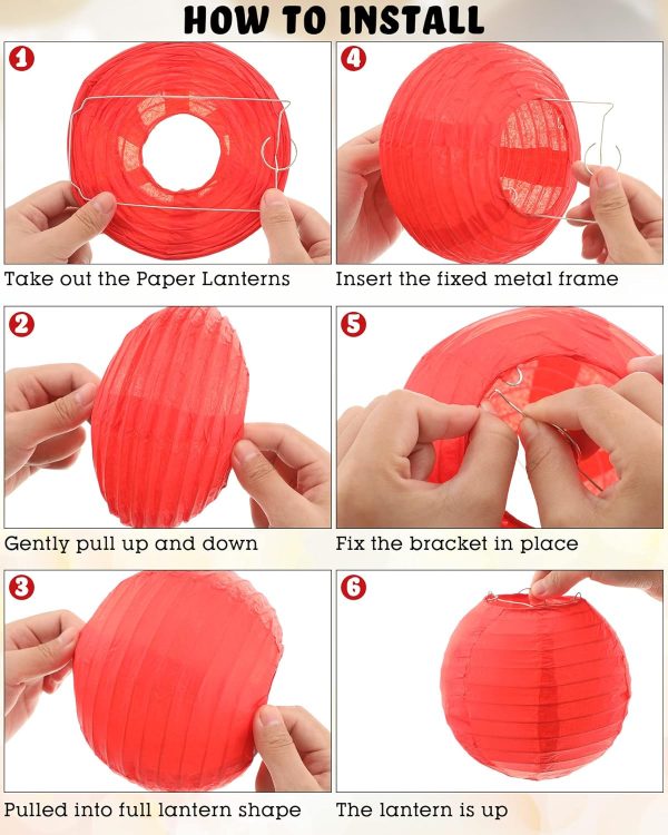 Treela 80 Pcs Paper Lanterns Chinese Japanese Paper Lanterns Classroom Party Decorations Ceiling Hanging Decor for Home Parties Weddings(4'', 6'', 8'', 10'',Multicolor) - Image 3