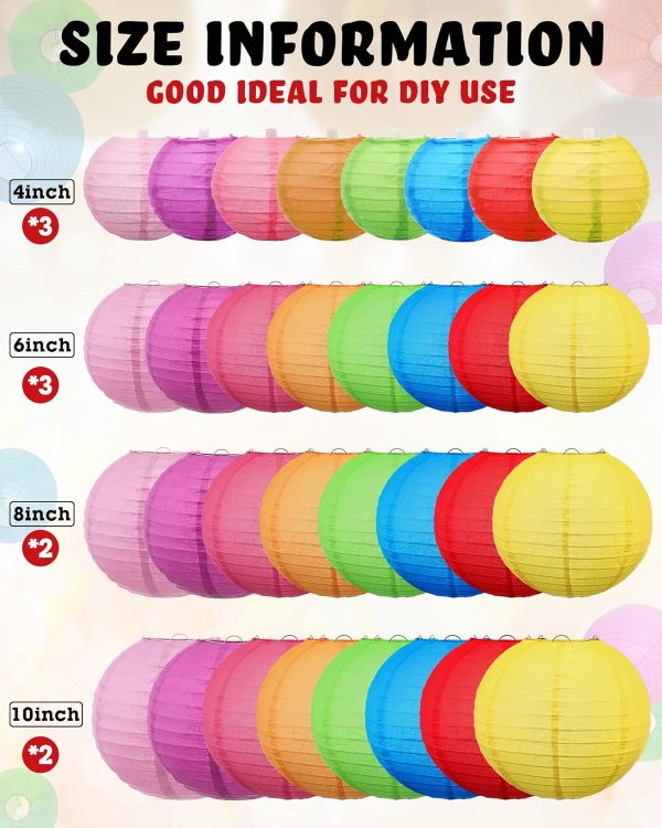 Treela 80 Pcs Paper Lanterns Chinese Japanese Paper Lanterns Classroom Party Decorations Ceiling Hanging Decor for Home Parties Weddings(4'', 6'', 8'', 10'',Multicolor) - Image 4