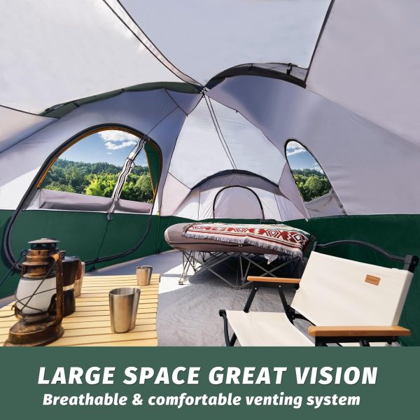 UNP Camping Tent 10-Person-Family Tents, Parties, Music Festival Tent, Big, Easy Up, 5 Large Mesh Windows, Double Layer, 2 Room, Waterproof, Weather Resistant, 18ft x 9ft x78in - Image 4
