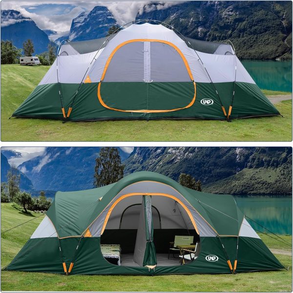 UNP Camping Tent 10-Person-Family Tents, Parties, Music Festival Tent, Big, Easy Up, 5 Large Mesh Windows, Double Layer, 2 Room, Waterproof, Weather Resistant, 18ft x 9ft x78in - Image 5